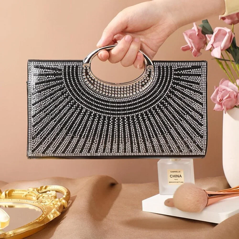 Women's Glitter Evening Handbag Clutch Small Square Shoulder Bag with Chain